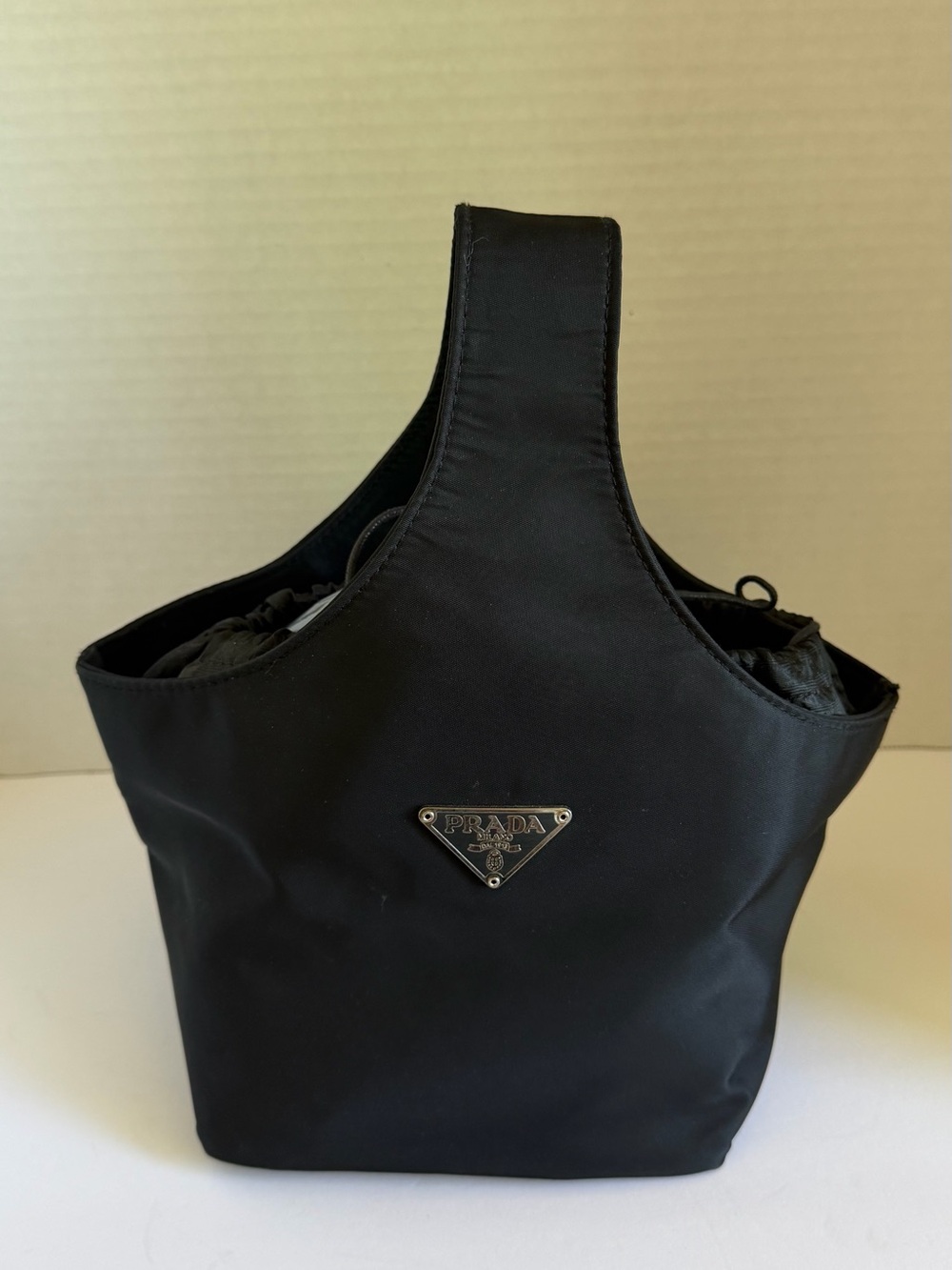 Prada Black Nylon Handheld Tote with Triangle Logo